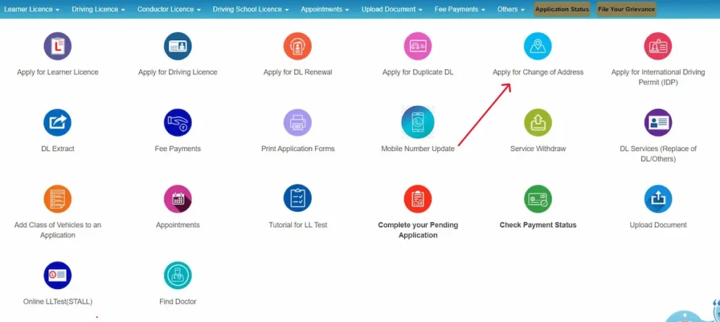 Click  'Apply for Change of Address' 
