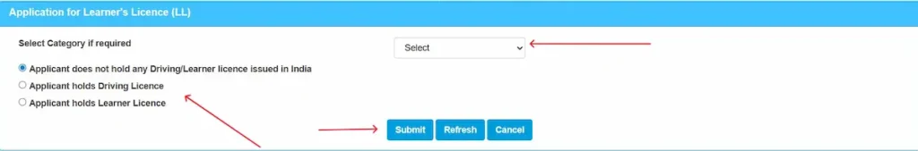 Select your applicant category and click 'Submit'
